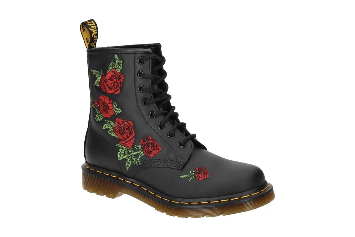 Dr. Martens 1460 Vonda Leather Boots 8 Eye Ankle Casual | Classic Rose Embroidery - view 2