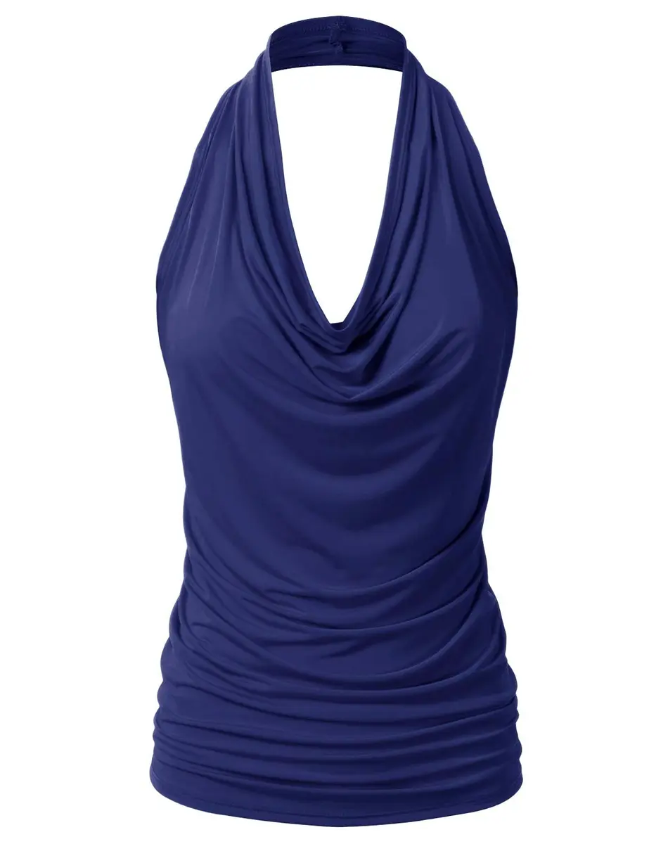 EIMIN Women's Casual Halter Neck Draped Front Sexy Open Back Tank Top Navy 3XL | Stylish, Breathable & Versatile - main product image