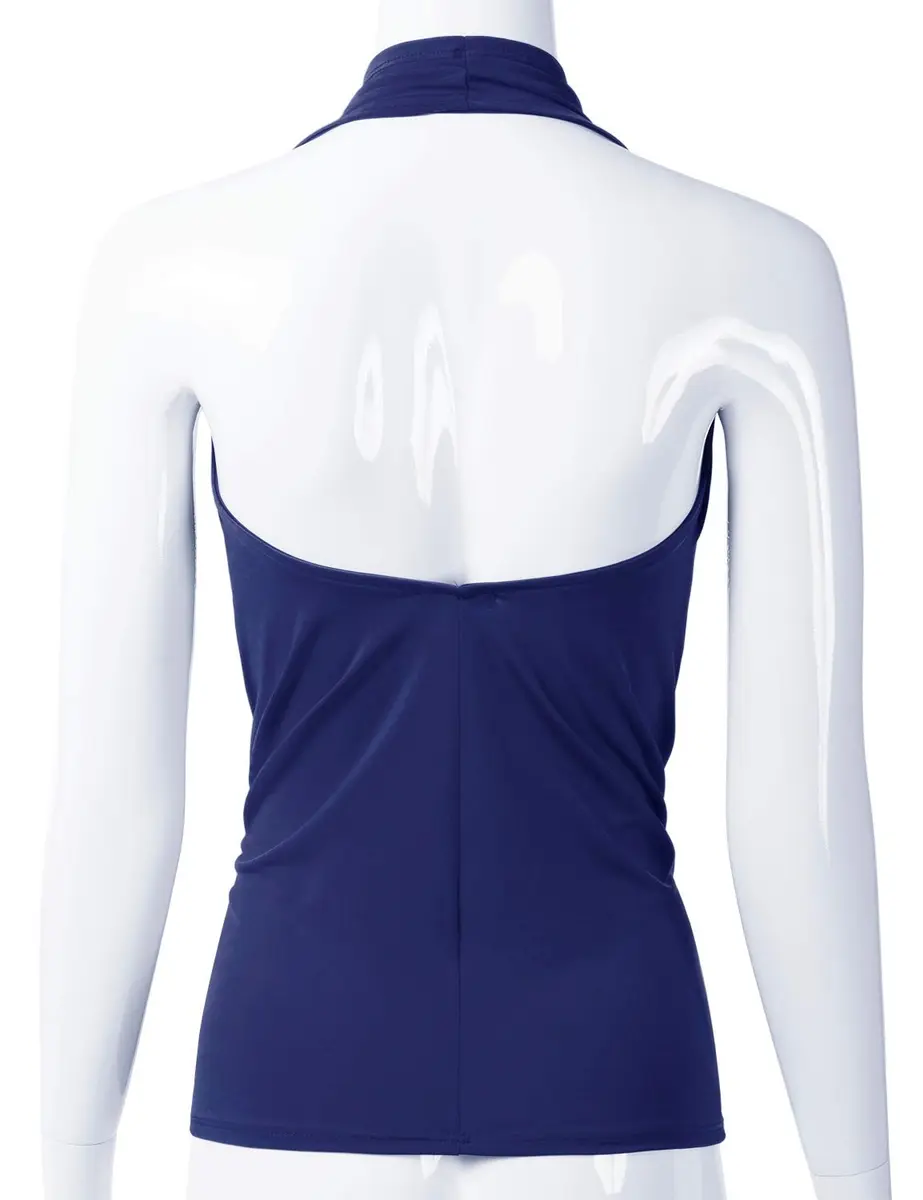 EIMIN Women's Casual Halter Neck Draped Front Sexy Open Back Tank Top Navy 3XL | Stylish, Breathable & Versatile - view 3