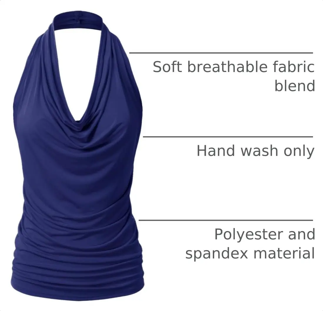 EIMIN Women's Casual Halter Neck Draped Front Sexy Open Back Tank Top Navy 3XL | Stylish, Breathable & Versatile - view 4