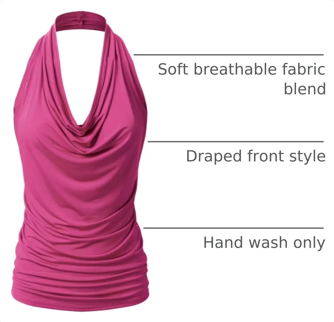 EIMIN Women's Casual Halter Neck Draped Front Sexy Open Back Tank Top | Fuchsia L - view 4