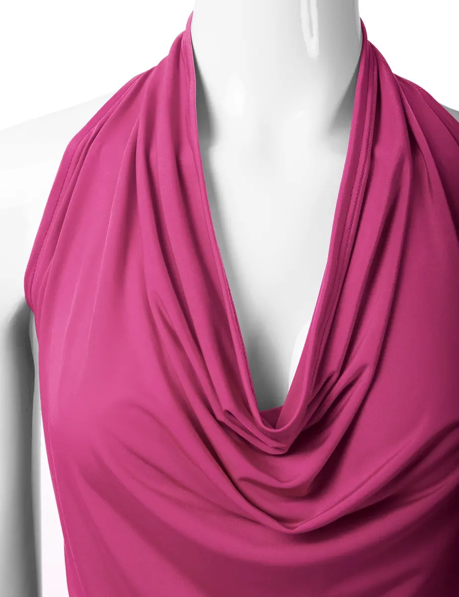 EIMIN Women's Casual Halter Neck Draped Front Sexy Open Back Tank Top | Fuchsia L - view 5