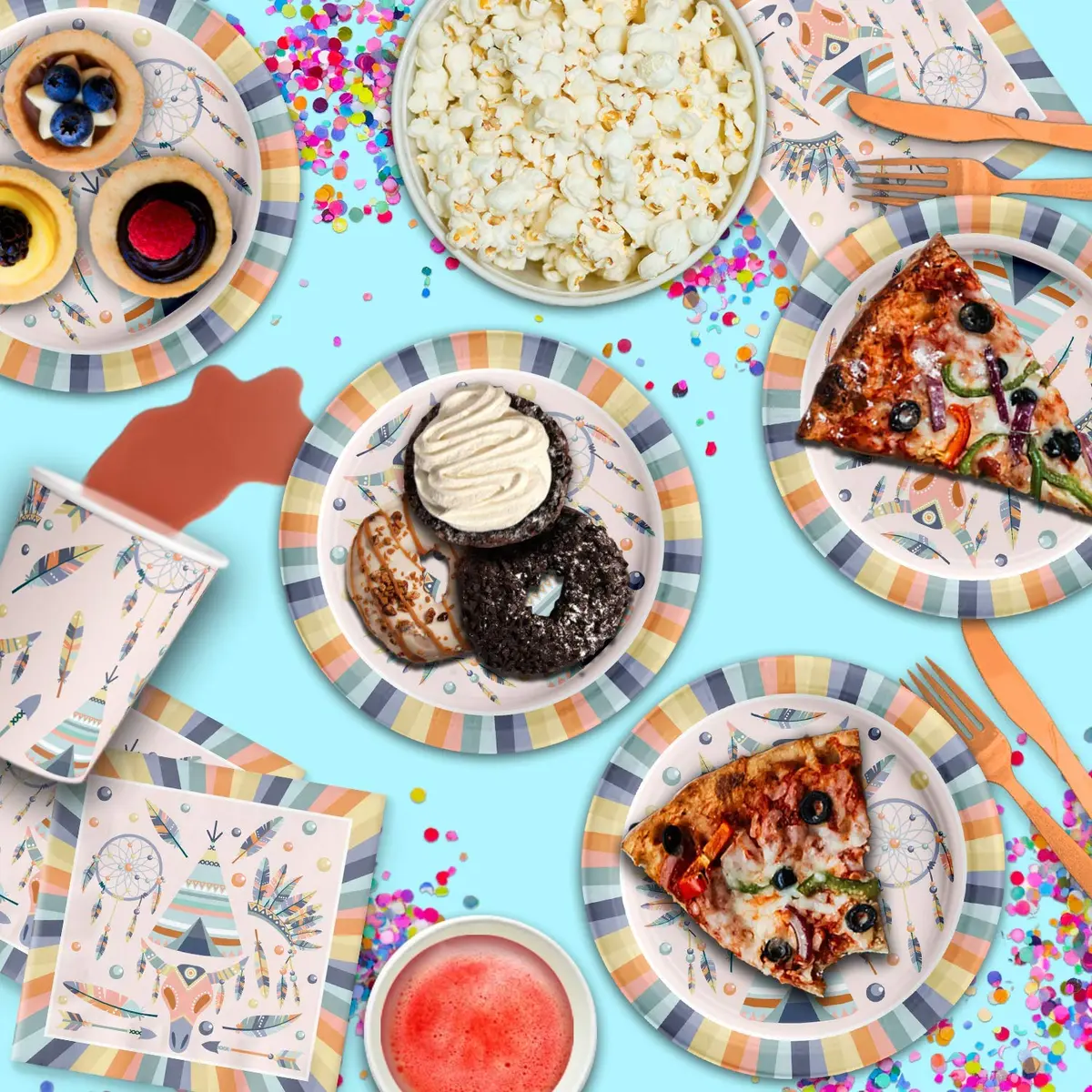 Birthday Galore Tribal Boho Party Supplies Set for 16 | Durable & Vibrant Design - view 6