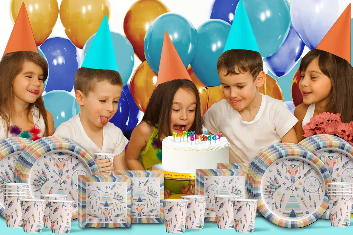Birthday Galore Tribal Boho Party Supplies Set for 16 | Durable & Vibrant Design - view 7