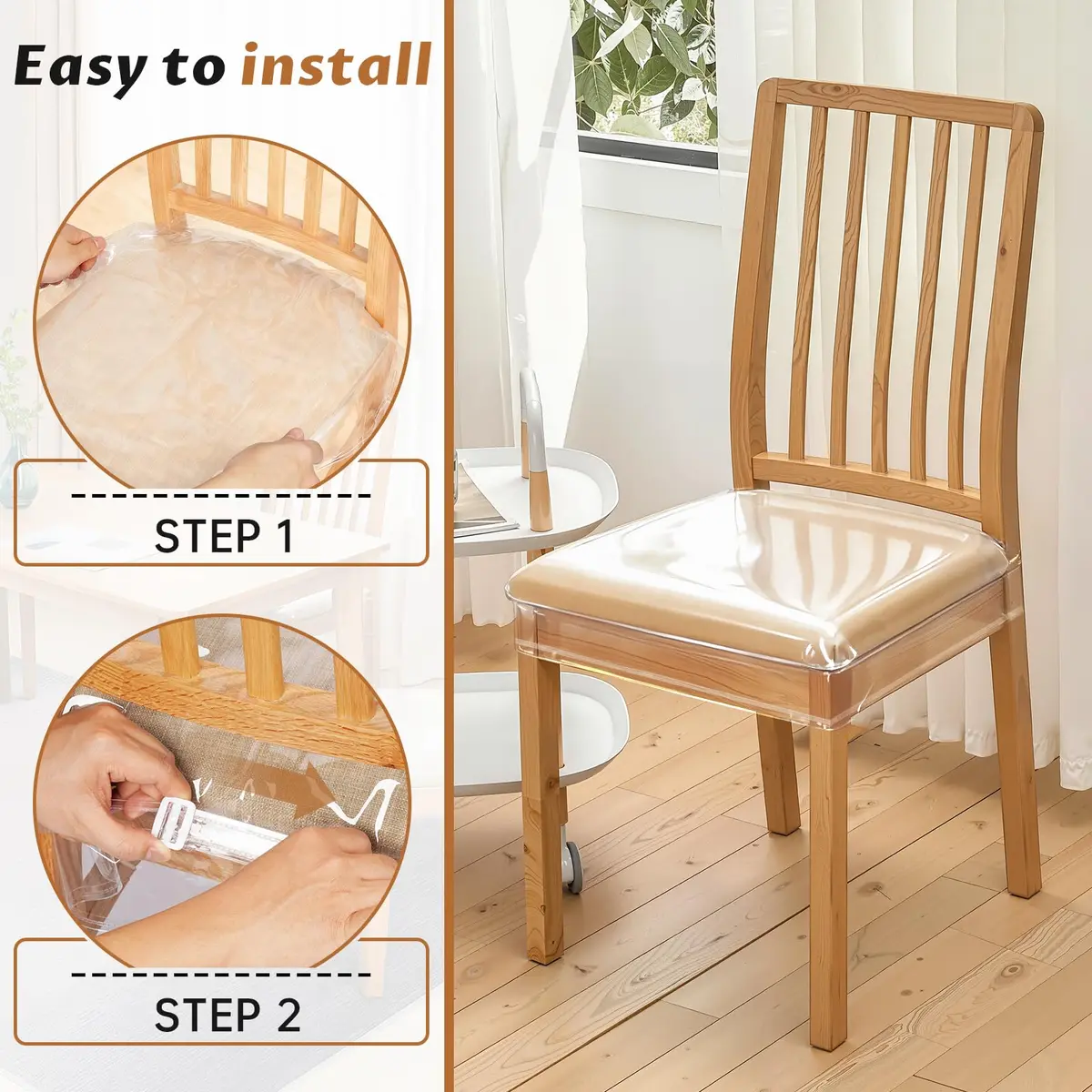 Zipcase Clear Dining Chair Covers 4 Pack 43cm (17") L x 46cm (18") W x 10cm (4") H | Protects Upholstery from Spills - view 5