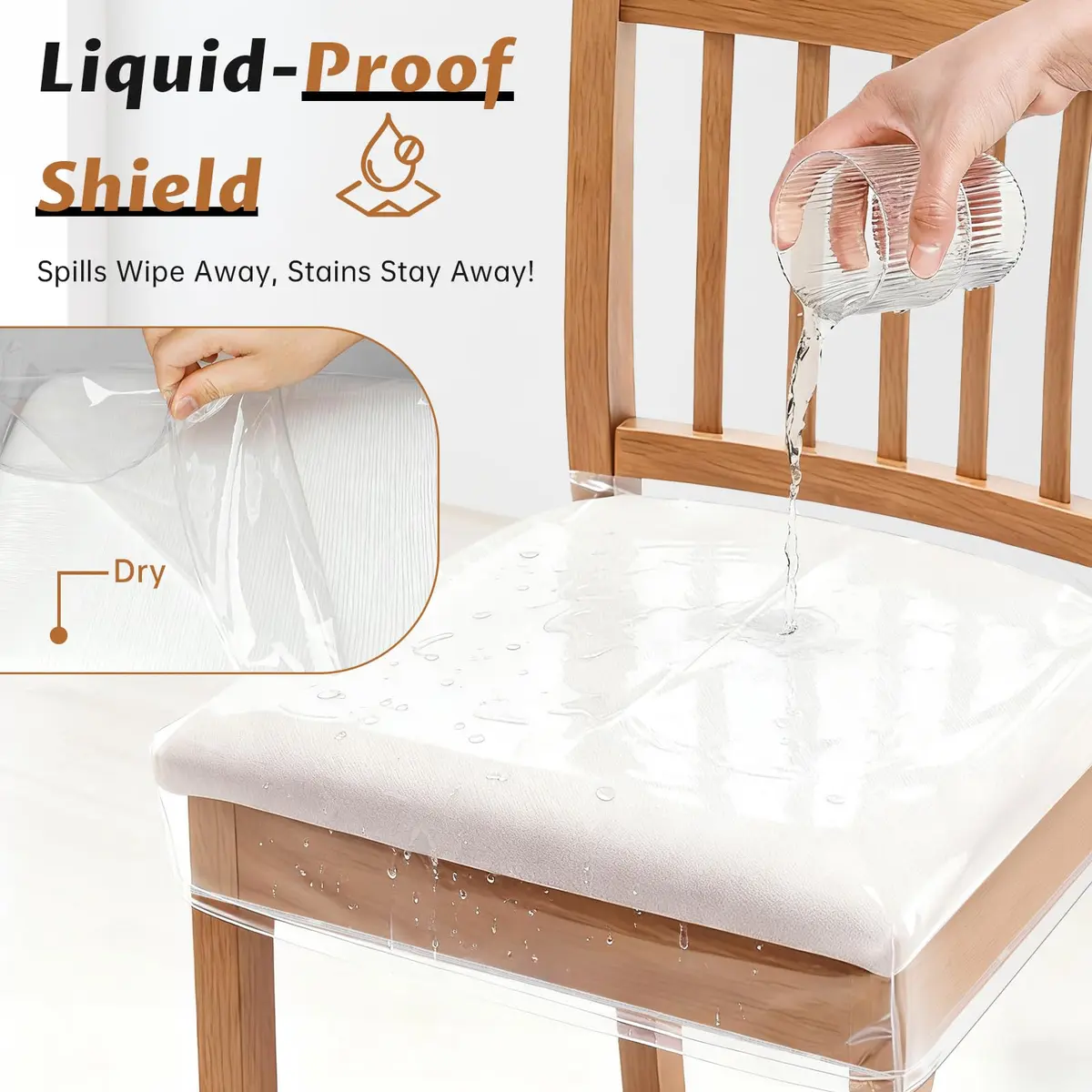 Zipcase Clear Dining Chair Covers 4 Pack 43cm (17") L x 46cm (18") W x 10cm (4") H | Protects Upholstery from Spills - view 2