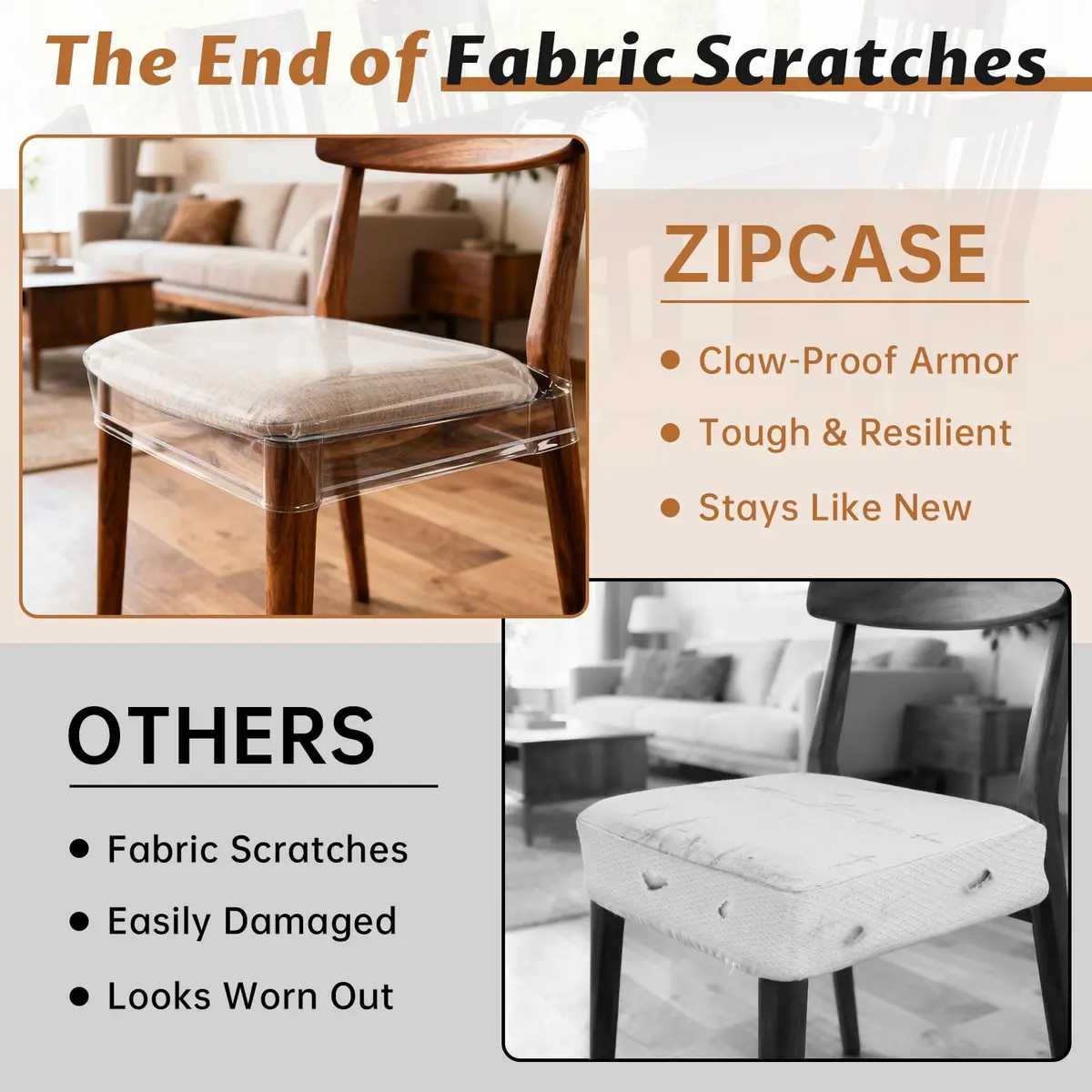 Zipcase Clear Dining Chair Covers 4 Pack 43cm (17") L x 46cm (18") W x 10cm (4") H | Protects Upholstery from Spills - view 3
