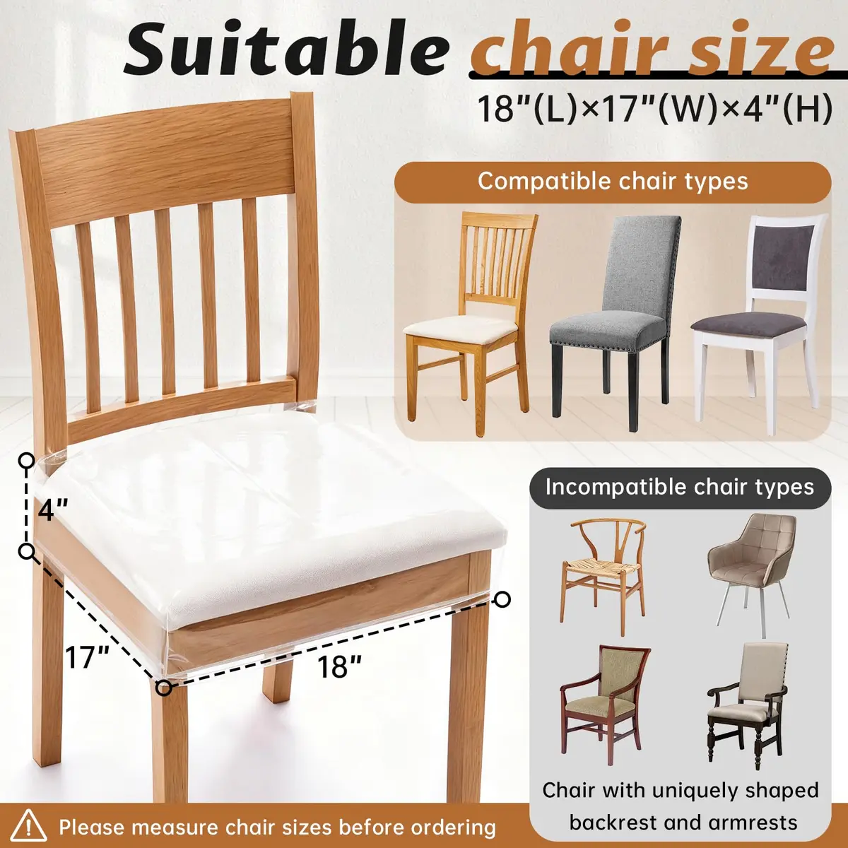 Zipcase Clear Dining Chair Covers 4 Pack 43cm (17") L x 46cm (18") W x 10cm (4") H | Protects Upholstery from Spills - view 4
