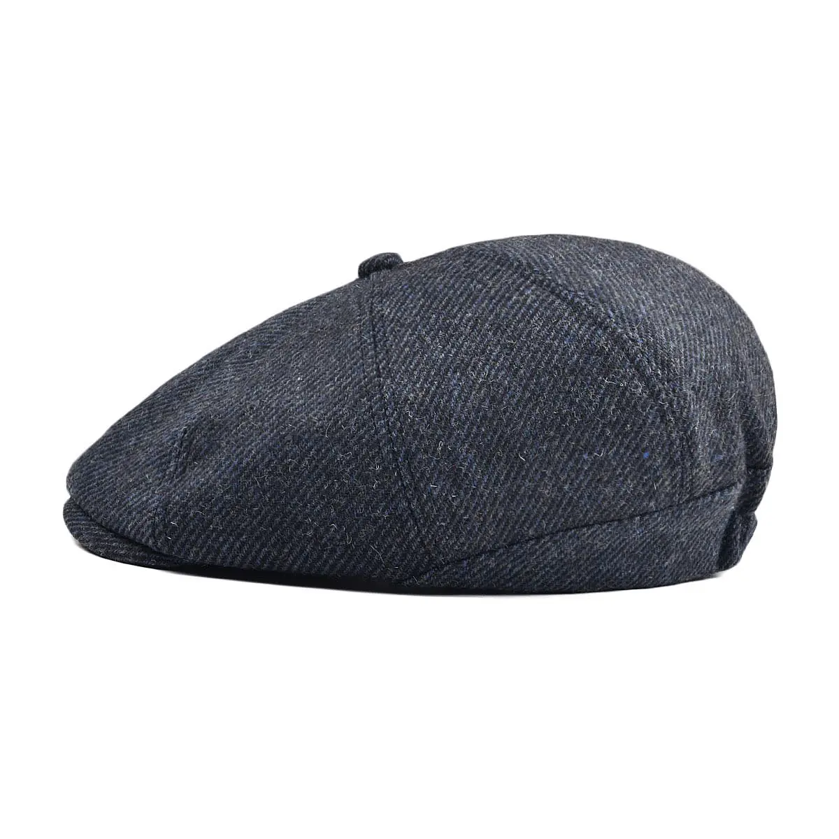VOBOOM Men's Wool Blend 8 Panel Newsboy Cap Tweed Hat Navy 57-60cm (22.4-23.6in) | Vintage Herringbone Style - view 2