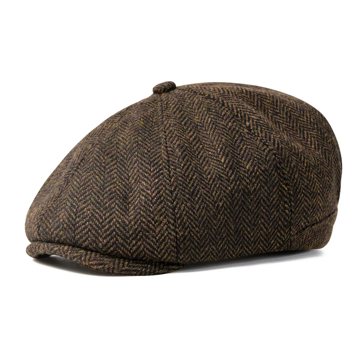 VOBOOM Men's Wool Blend 8 Panel Newsboy Cap Tweed Hat (Herringbone Coffee) 57-60cm | Vintage Style for Cool Weather - main product image