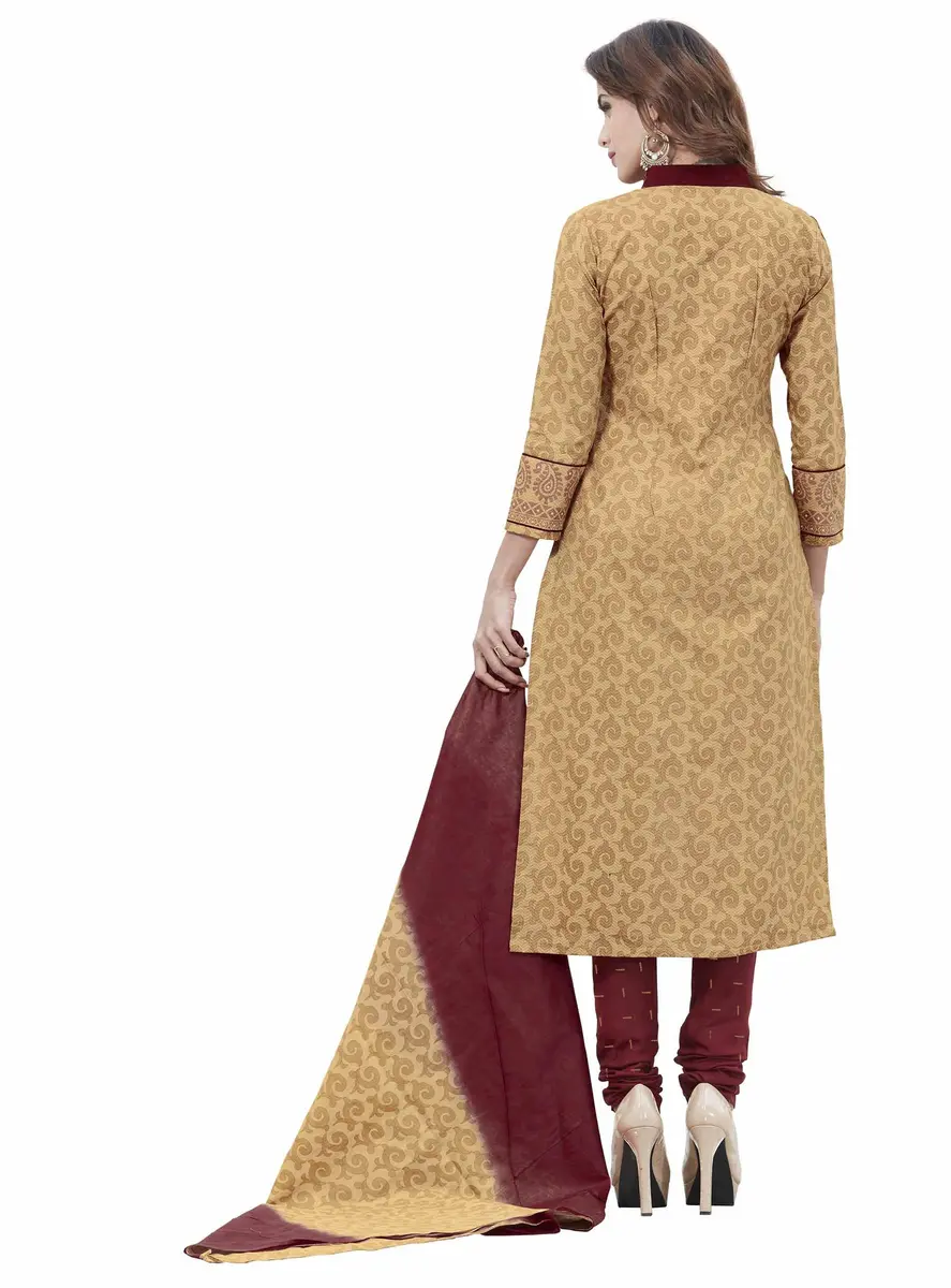 Miraan Women's Cotton Un-Stitched Dress Material Free Size Beige | 100% Cotton Fabric for Casual & Special Occasions - view 2