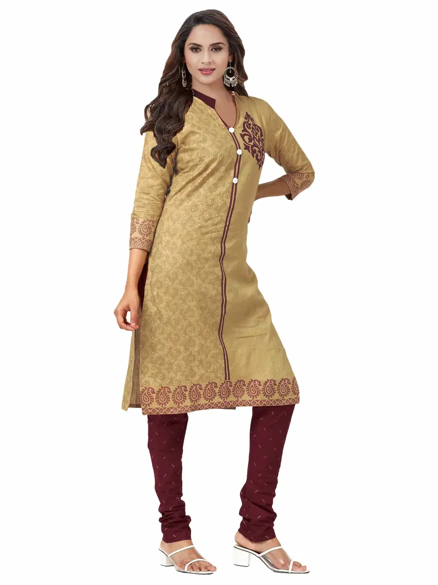 Miraan Women's Cotton Un-Stitched Dress Material Free Size Beige | 100% Cotton Fabric for Casual & Special Occasions - view 3