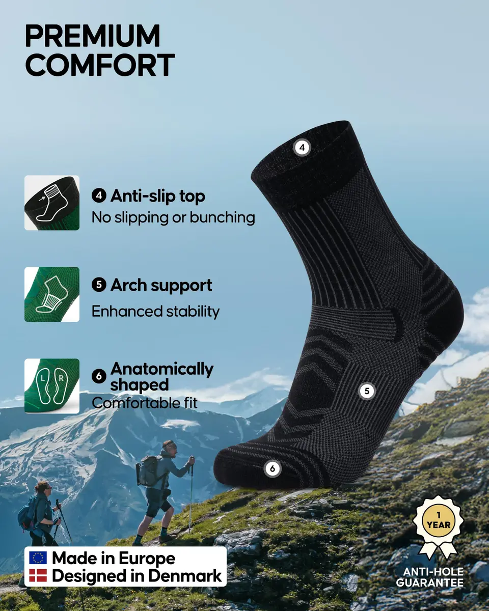 DANISH ENDURANCE Merino Wool Hiking Socks, Large | Breathable & Supportive for Summer Trails - view 3