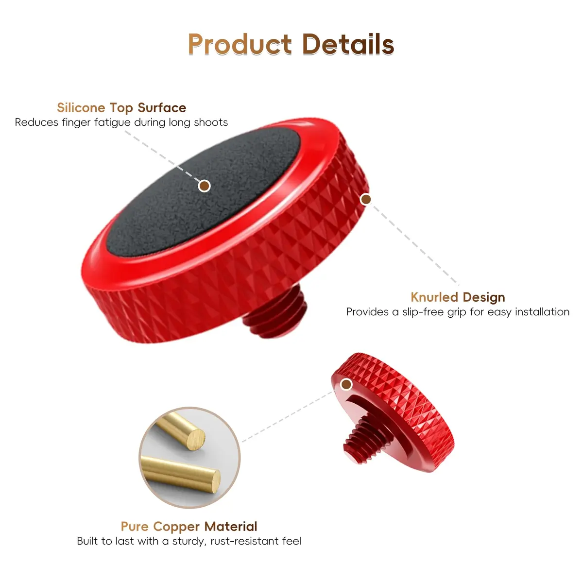JJC Camera Soft Shutter Release Button for Fuji Fujifilm Leica Nikon Sony | Comfortable Copper & Leather - view 5