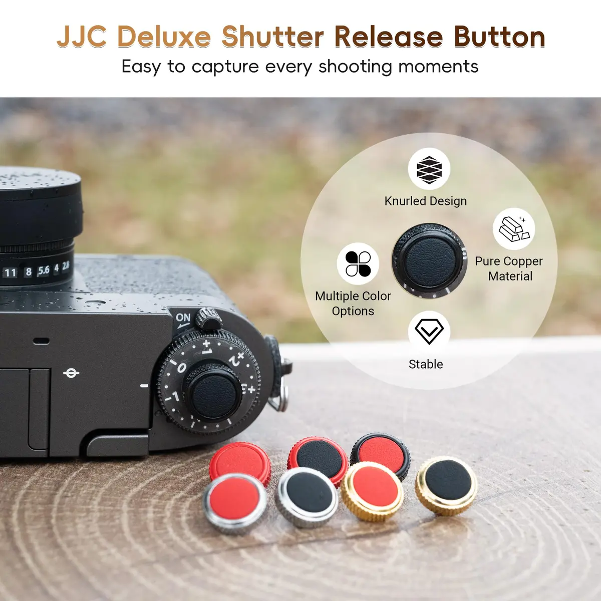 JJC Camera Soft Shutter Release Button for Fuji Fujifilm Leica Nikon Sony | Comfortable Copper & Leather - view 2