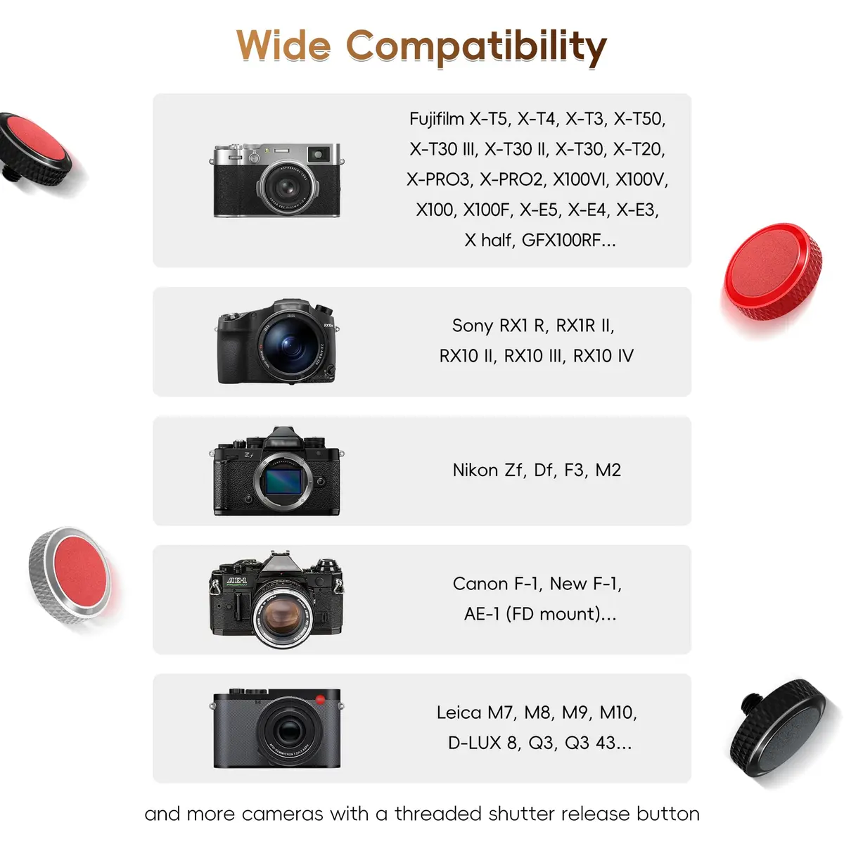 JJC Camera Soft Shutter Release Button for Fuji Fujifilm Leica Nikon Sony | Comfortable Copper & Leather - view 3