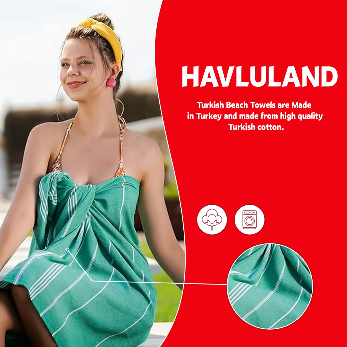 HAVLULAND Turkish Beach Towel Oversized Set of 6 | Quick-Dry & Sand Free (72x40) - view 5