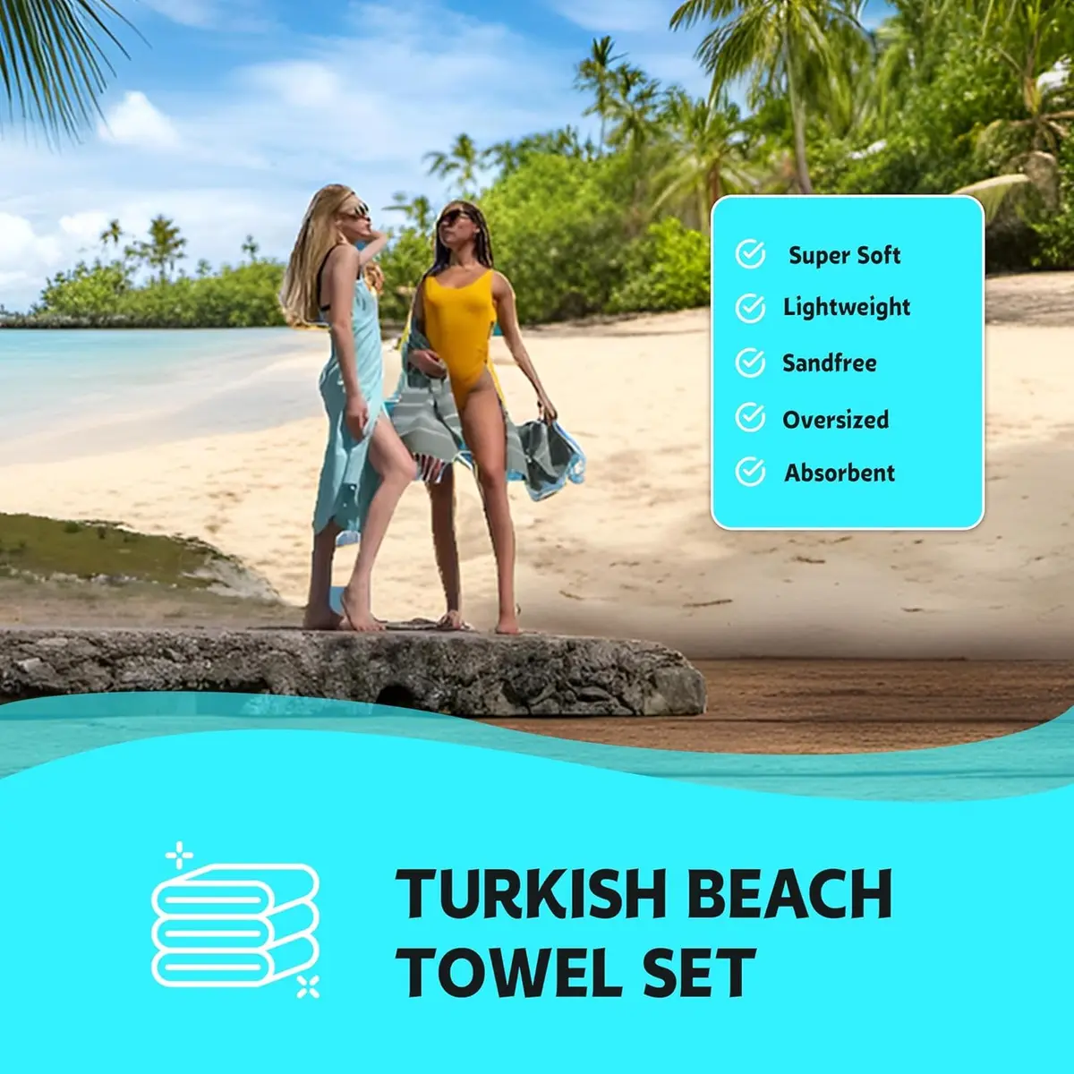 HAVLULAND Turkish Beach Towel Oversized Set of 6 | Quick-Dry & Sand Free (72x40) - view 6