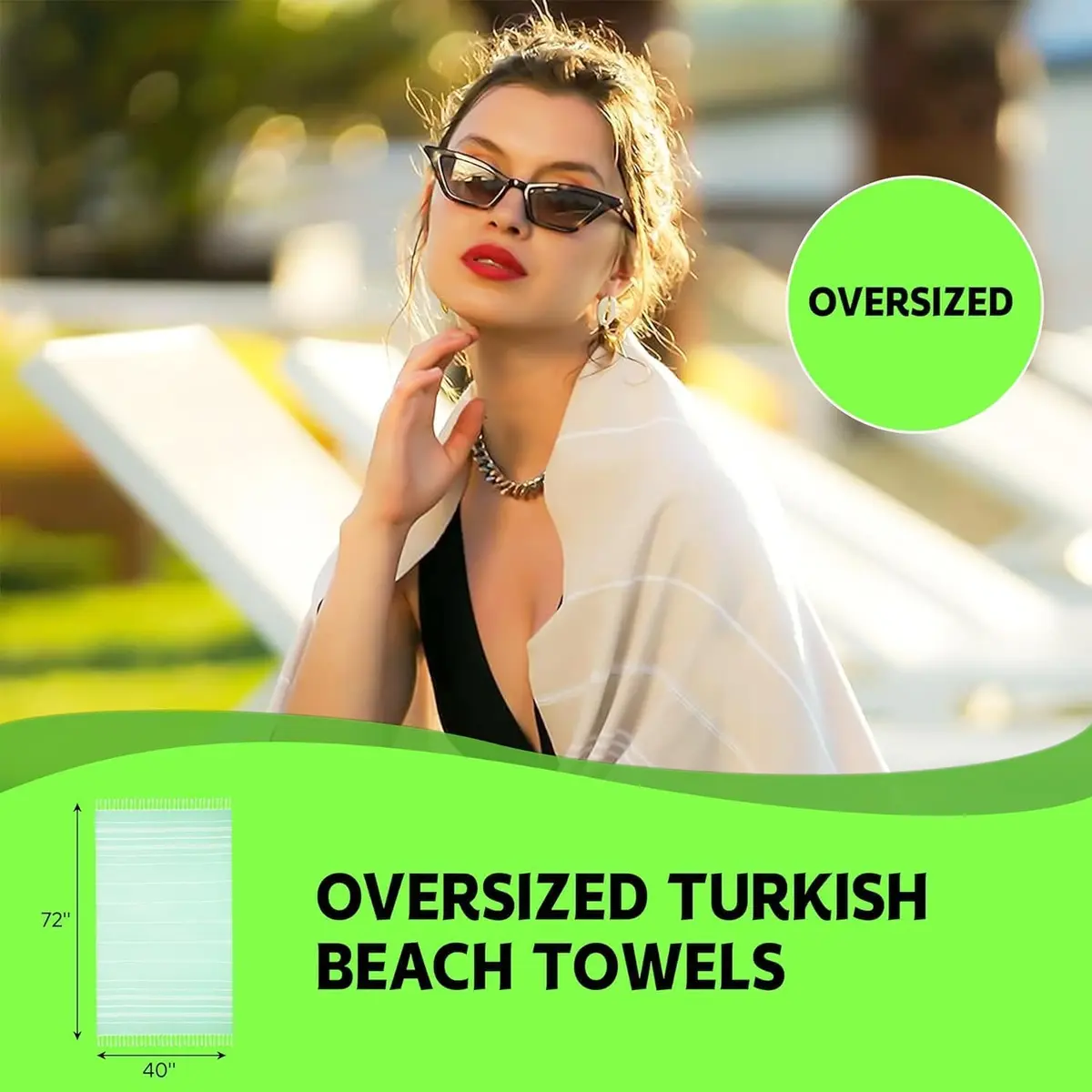 HAVLULAND Turkish Beach Towel Oversized Set of 6 | Quick-Dry & Sand Free (72x40) - view 7