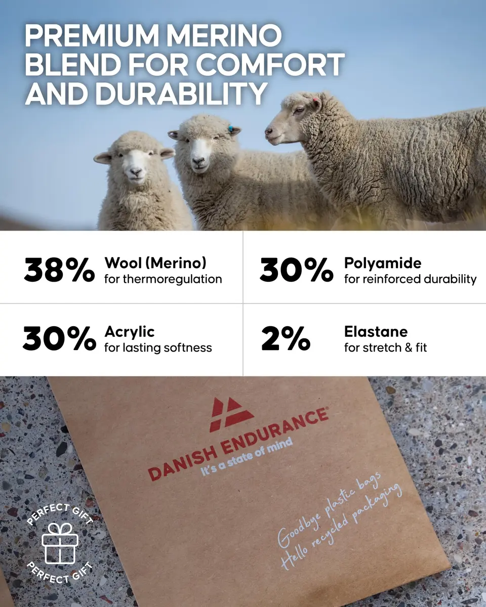 DANISH ENDURANCE Merino Wool Hiking Socks Medium | Lightweight Summer Hiking Socks for Trails, Mountains & Travel - view 5