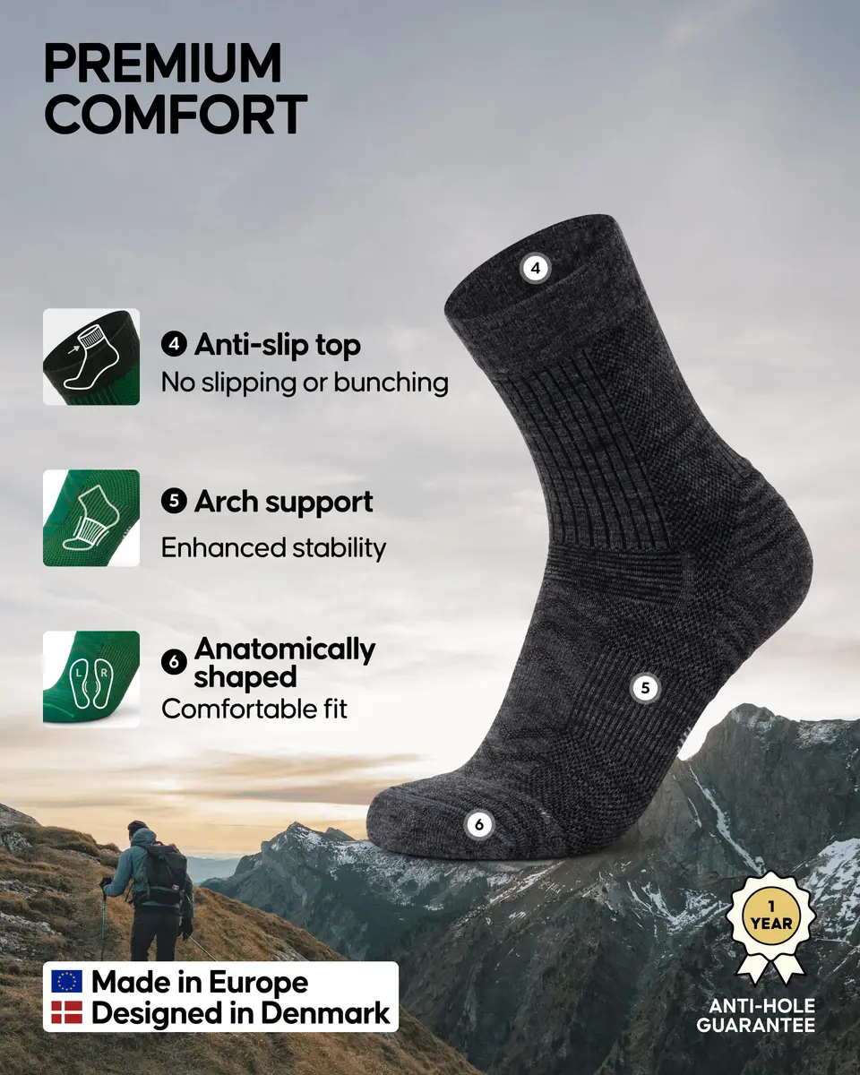 DANISH ENDURANCE Merino Wool Hiking Socks Medium | Lightweight Summer Hiking Socks for Trails, Mountains & Travel - view 3