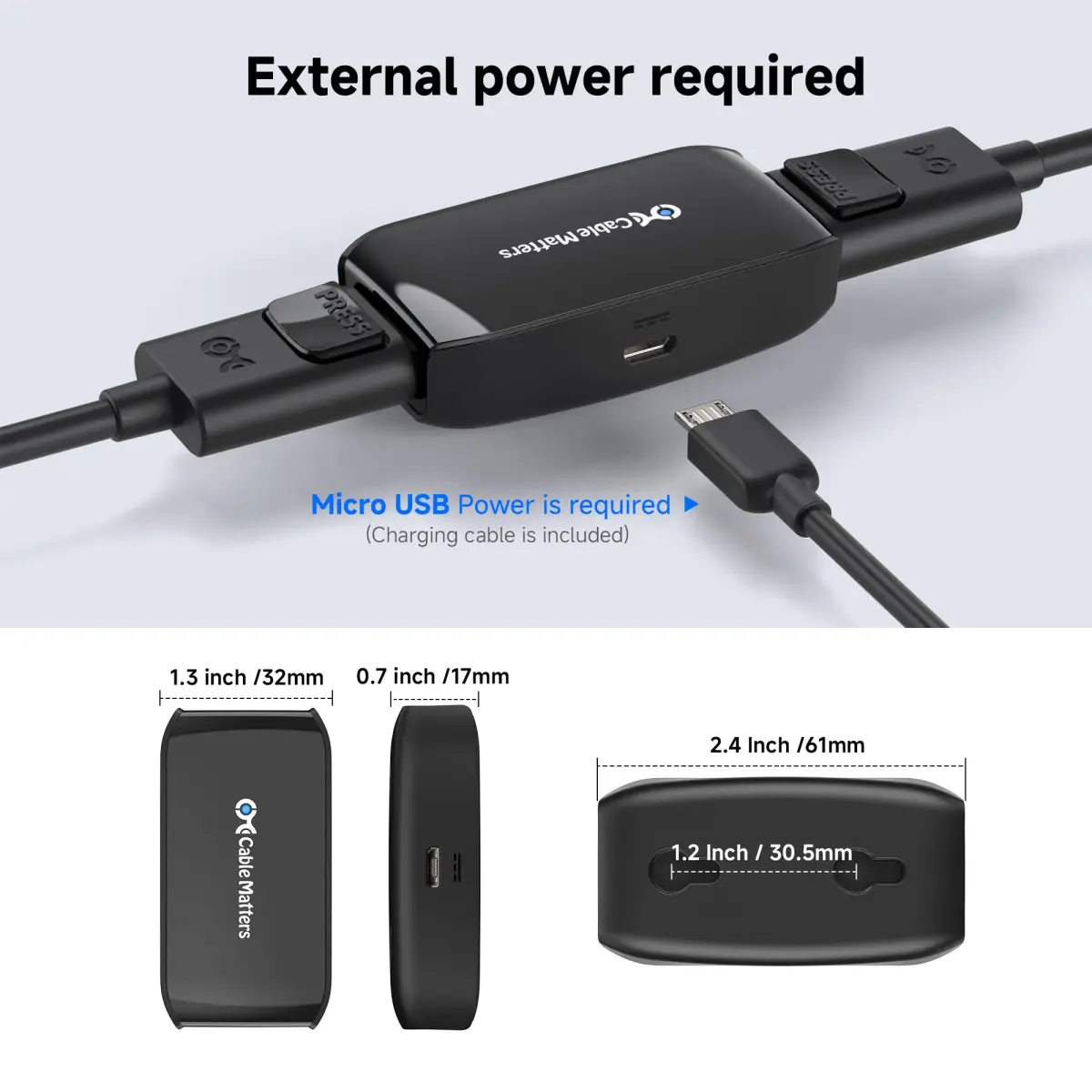 Cable Matters Active DisplayPort Repeater 4K@240Hz up to 32ft | DP 1.4 Signal Booster for VR Headset/Gaming Monitor - view 6