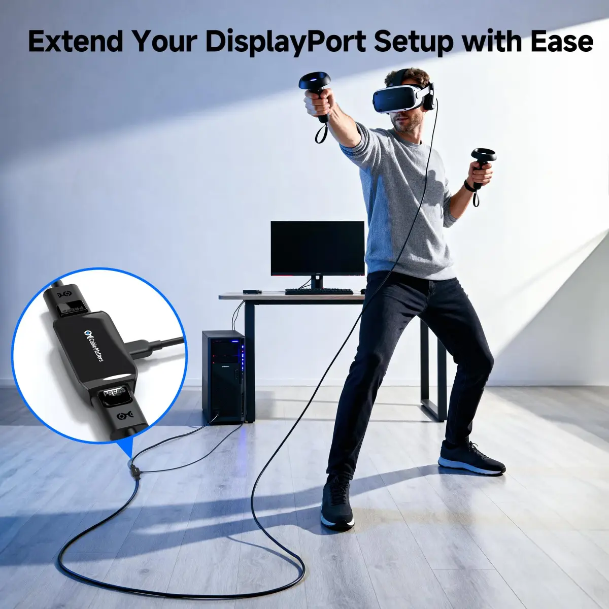 Cable Matters Active DisplayPort Repeater 4K@240Hz up to 32ft | DP 1.4 Signal Booster for VR Headset/Gaming Monitor - view 2