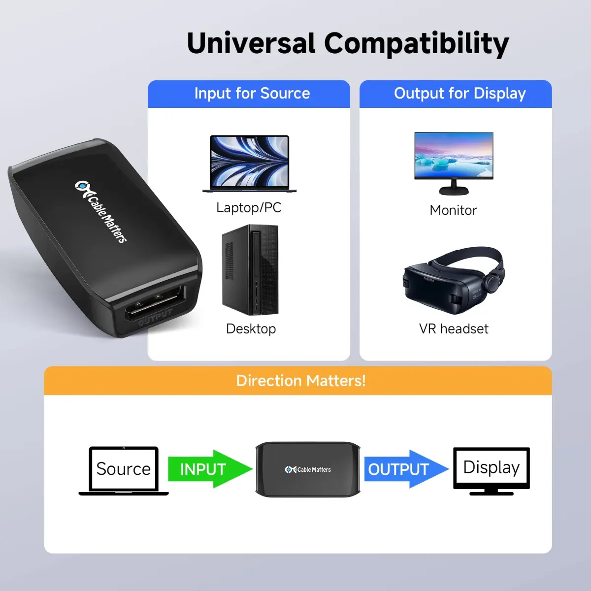 Cable Matters Active DisplayPort Repeater 4K@240Hz up to 32ft | DP 1.4 Signal Booster for VR Headset/Gaming Monitor - view 4