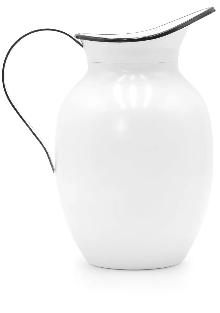 Red Co. 9.5” Decorative Vintage Metal Centerpiece Flower Vase with Handle, White/Black Rim | Farmhouse Charm - main product image