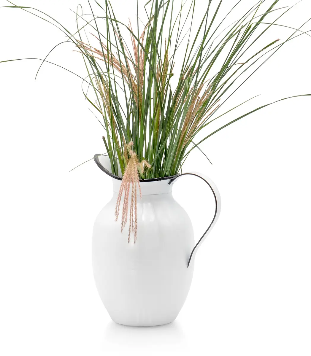 Red Co. 9.5” Decorative Vintage Metal Centerpiece Flower Vase with Handle, White/Black Rim | Farmhouse Charm - view 7