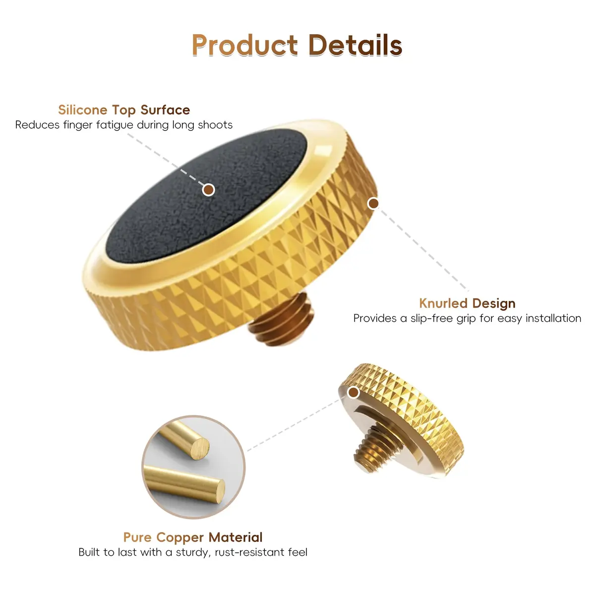JJC Camera Soft Shutter Release Button for Fuji Fujifilm Leica Nikon Sony | Comfortable Copper & Leather - view 5
