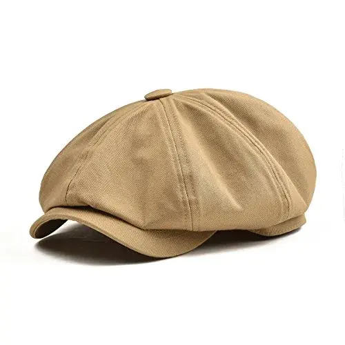 BOTVELA Men's 100% Cotton Newsboy Flat Cap | Khaki, 7 7/8 (62.5 cm) - main product image