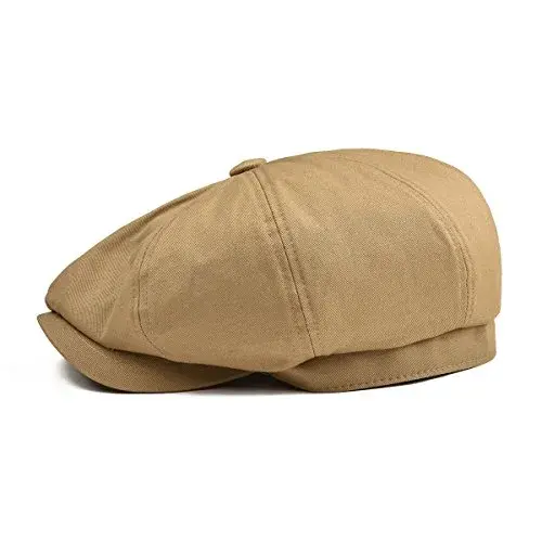 BOTVELA Men's 100% Cotton Newsboy Flat Cap | Khaki, 7 7/8 (62.5 cm) - view 2