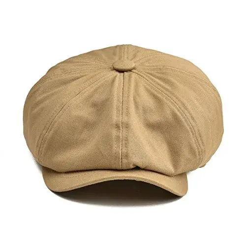 BOTVELA Men's 100% Cotton Newsboy Flat Cap | Khaki, 7 7/8 (62.5 cm) - view 3