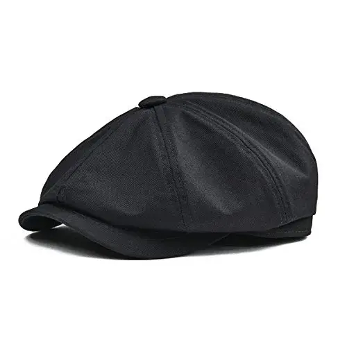 BOTVELA Men's 100% Cotton Newsboy Flat Cap | Black, Size 7 3/8 (58.5 cm) - main product image