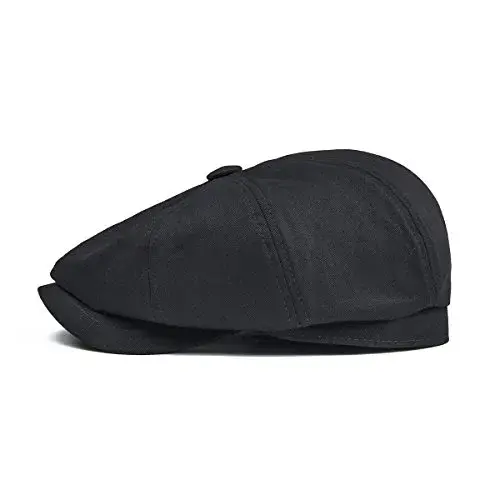 BOTVELA Men's 100% Cotton Newsboy Flat Cap | Black, Size 7 3/8 (58.5 cm) - view 2