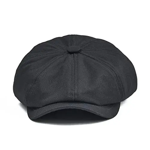 BOTVELA Men's 100% Cotton Newsboy Flat Cap | Black, Size 7 3/8 (58.5 cm) - view 3