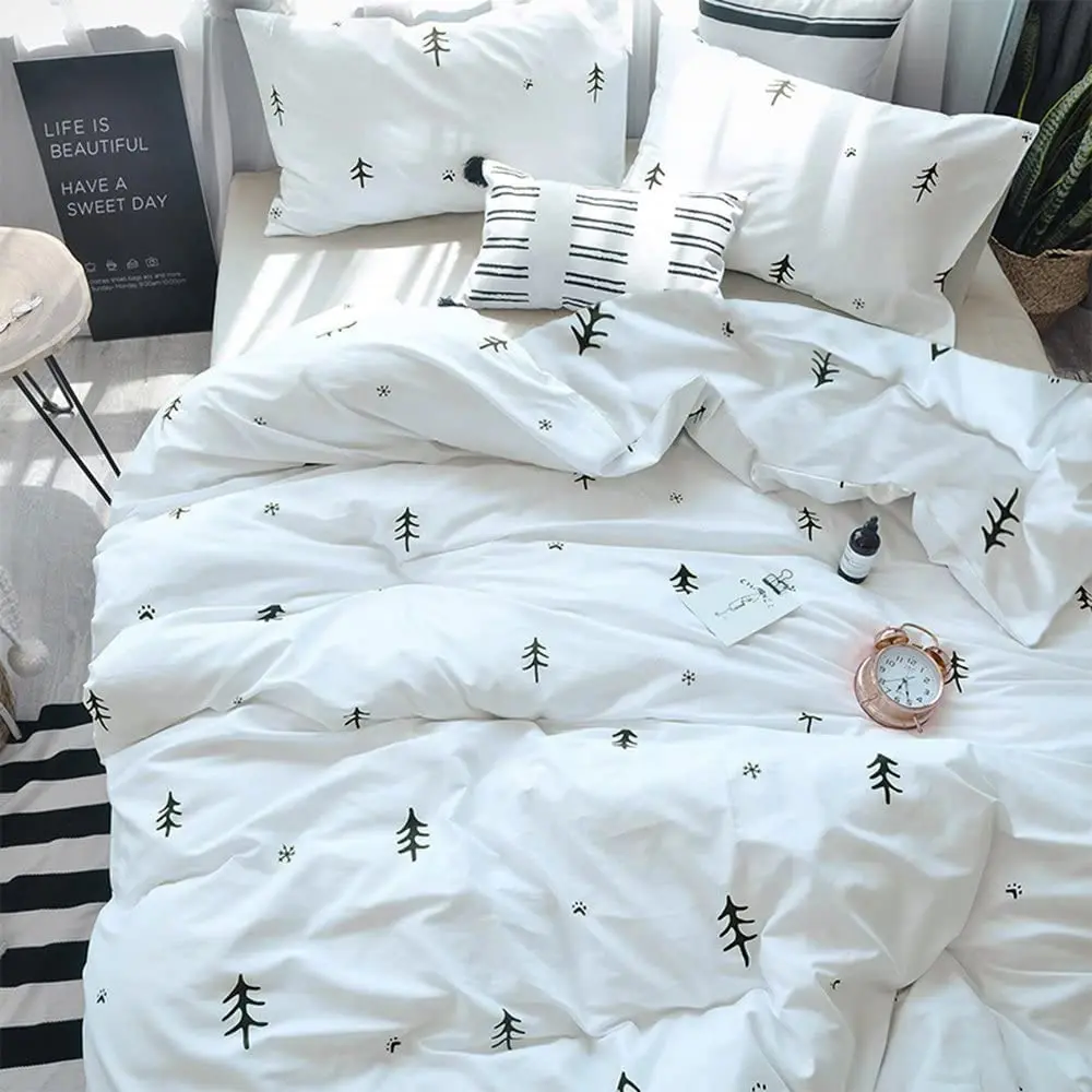 BuLuTu Kids Duvet Cover Twin Cotton White/Grey | Super Soft & Breathable, Zipper Closure - main product image