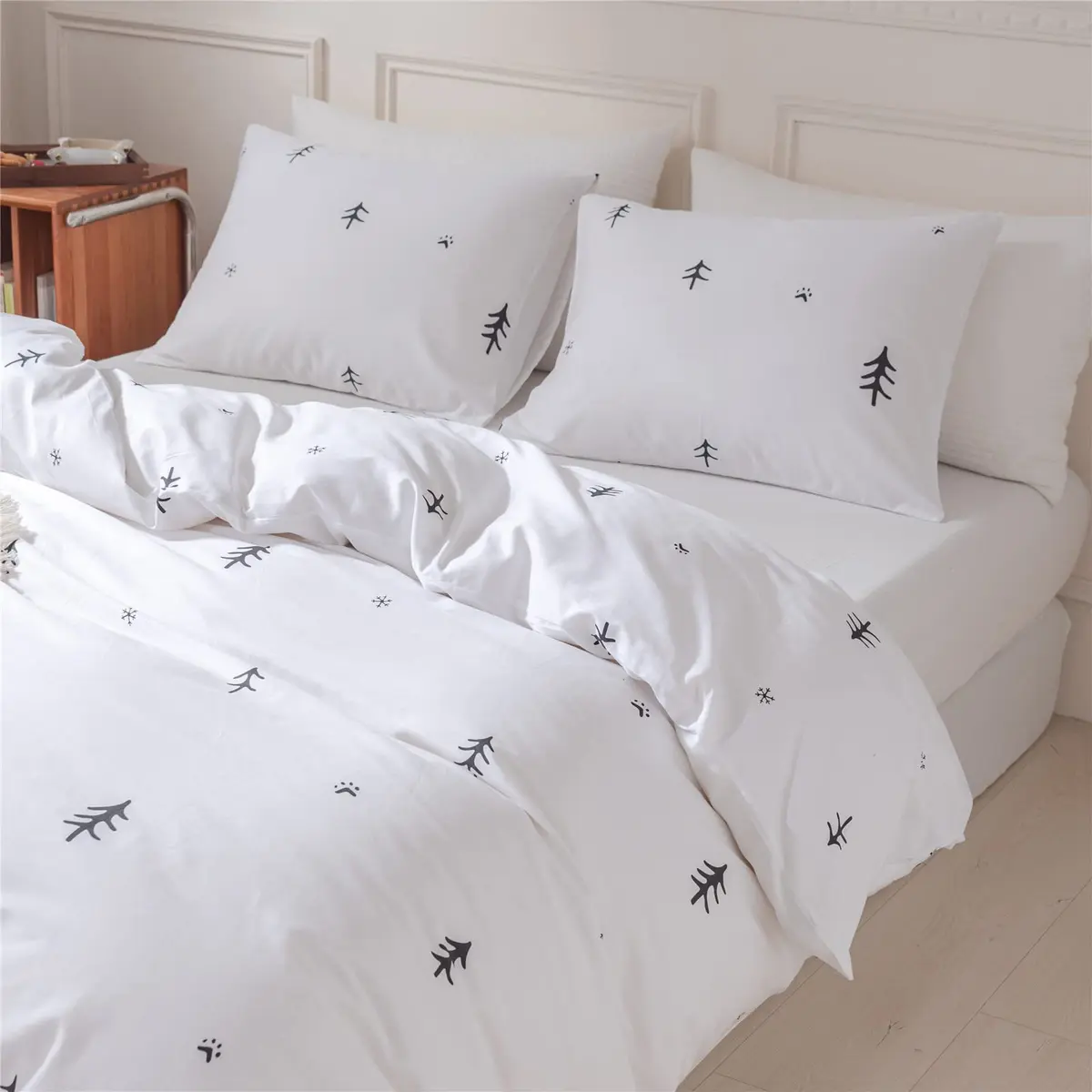 BuLuTu Kids Duvet Cover Twin Cotton White/Grey | Super Soft & Breathable, Zipper Closure - view 5