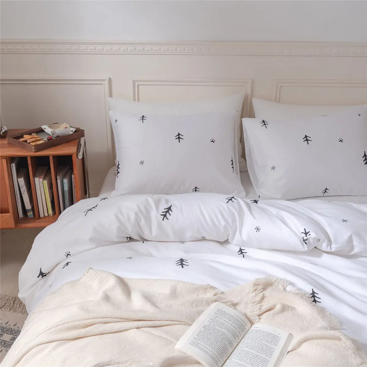 BuLuTu Kids Duvet Cover Twin Cotton White/Grey | Super Soft & Breathable, Zipper Closure - view 2