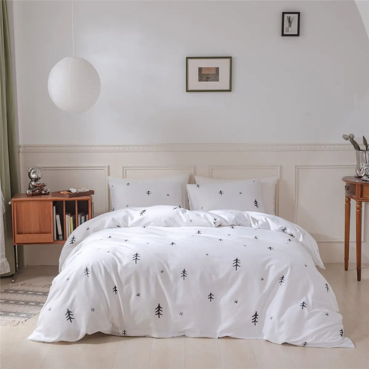 BuLuTu Kids Duvet Cover Twin Cotton White/Grey | Super Soft & Breathable, Zipper Closure - view 3