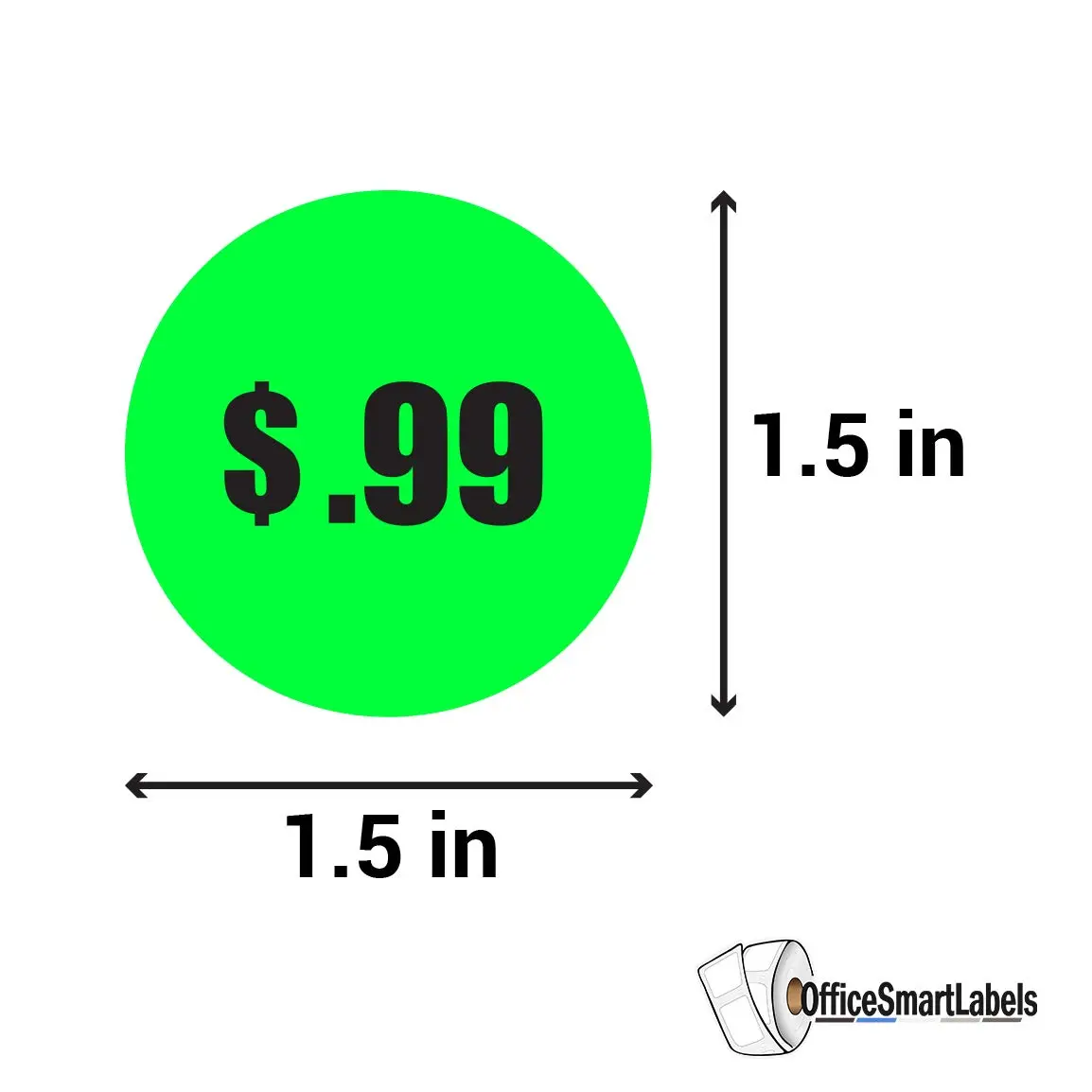 OfficeSmartLabels .99 Cent Price Stickers 1.5 Inch Round Neon Green | Self-Adhesive, Durable, Easy Peel - view 2