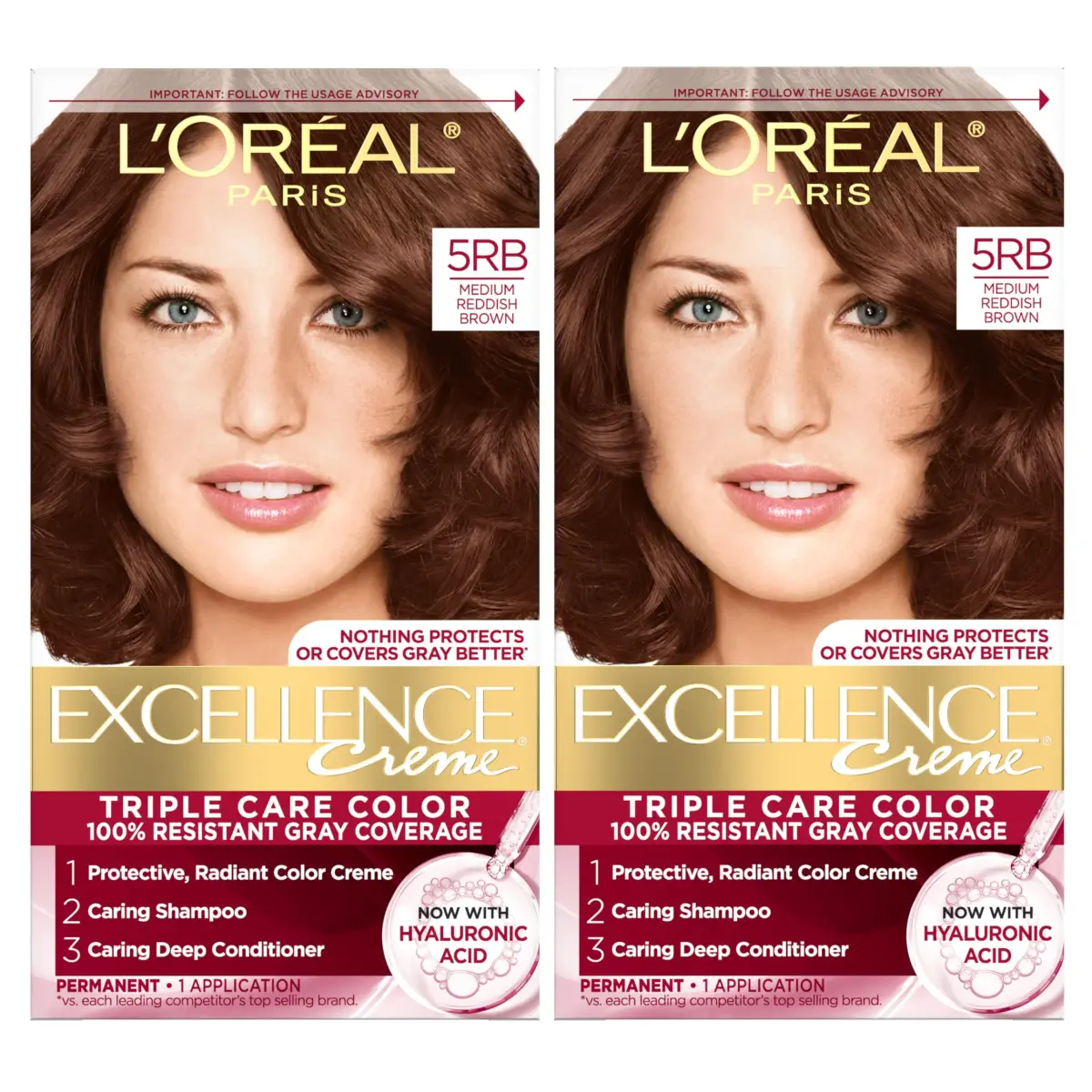 L'Oreal Paris Excellence Crème Permanent Hair Dye 5RB Medium Reddish Brown | Triple Care with Hyaluronic Acid for 100% Gray Coverage - main product image