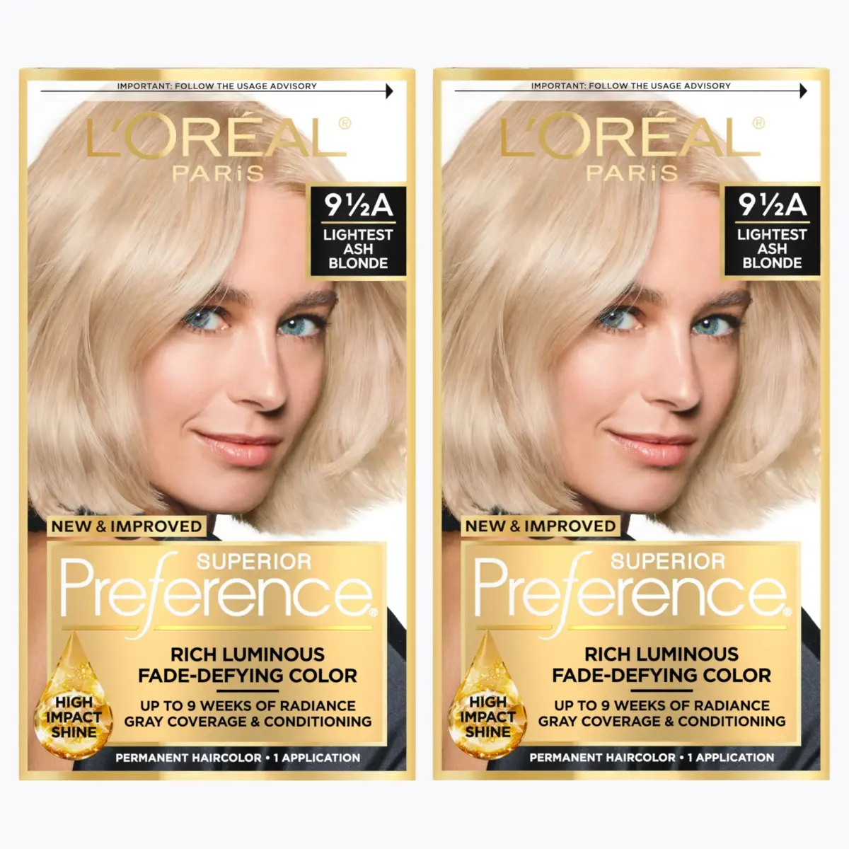 L'Oreal Paris Superior Preference Permanent Hair Color, Lightest Ash Blonde 9.5A, 2 Kits | Fade-Defying Shine Up to 9 Weeks - main product image