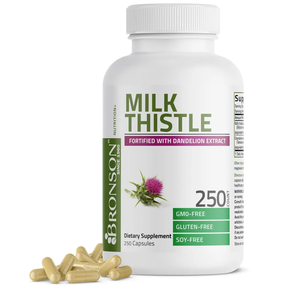 Bronson Milk Thistle Silymarin Marianum & Dandelion Extract 250 Capsules | Liver Support & Detox - main product image