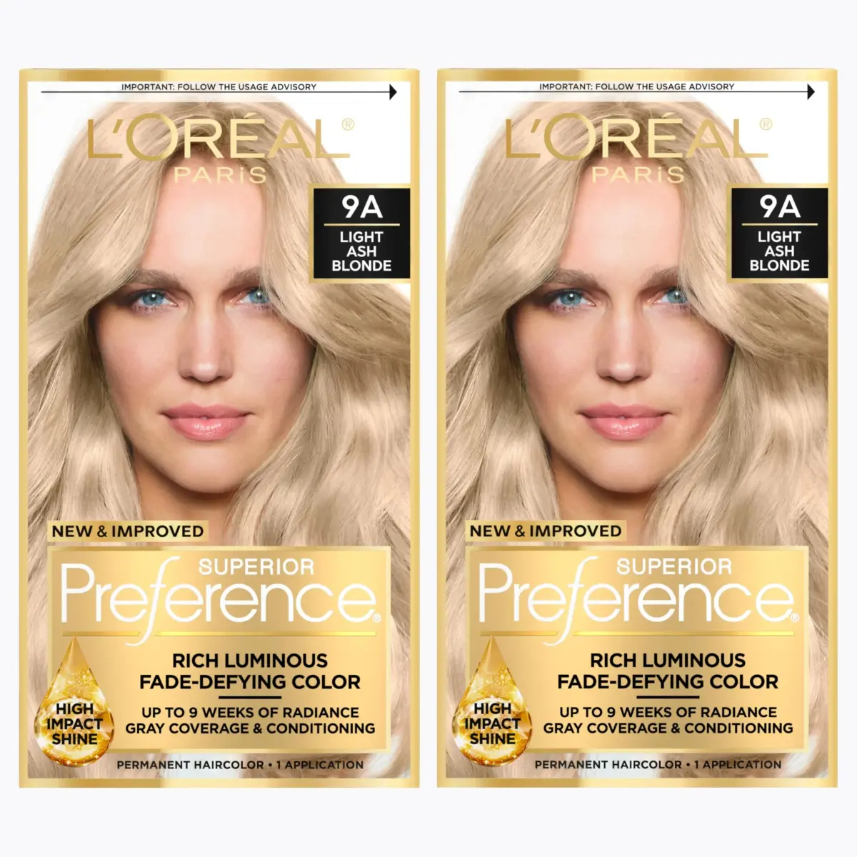 L'Oreal Paris Superior Preference Permanent Hair Color, Light Ash Blonde 9A, 2 Kits | Fade-Defying Radiance Up to 9 Weeks - main product image