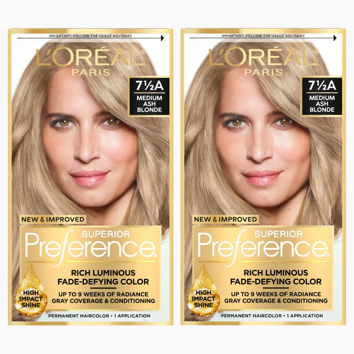 L'Oreal Paris Superior Preference Permanent Hair Color, Medium Ash Blonde 7.5A, 2 Kits | Fade-Defying Radiance Up to 9 Weeks - main product image