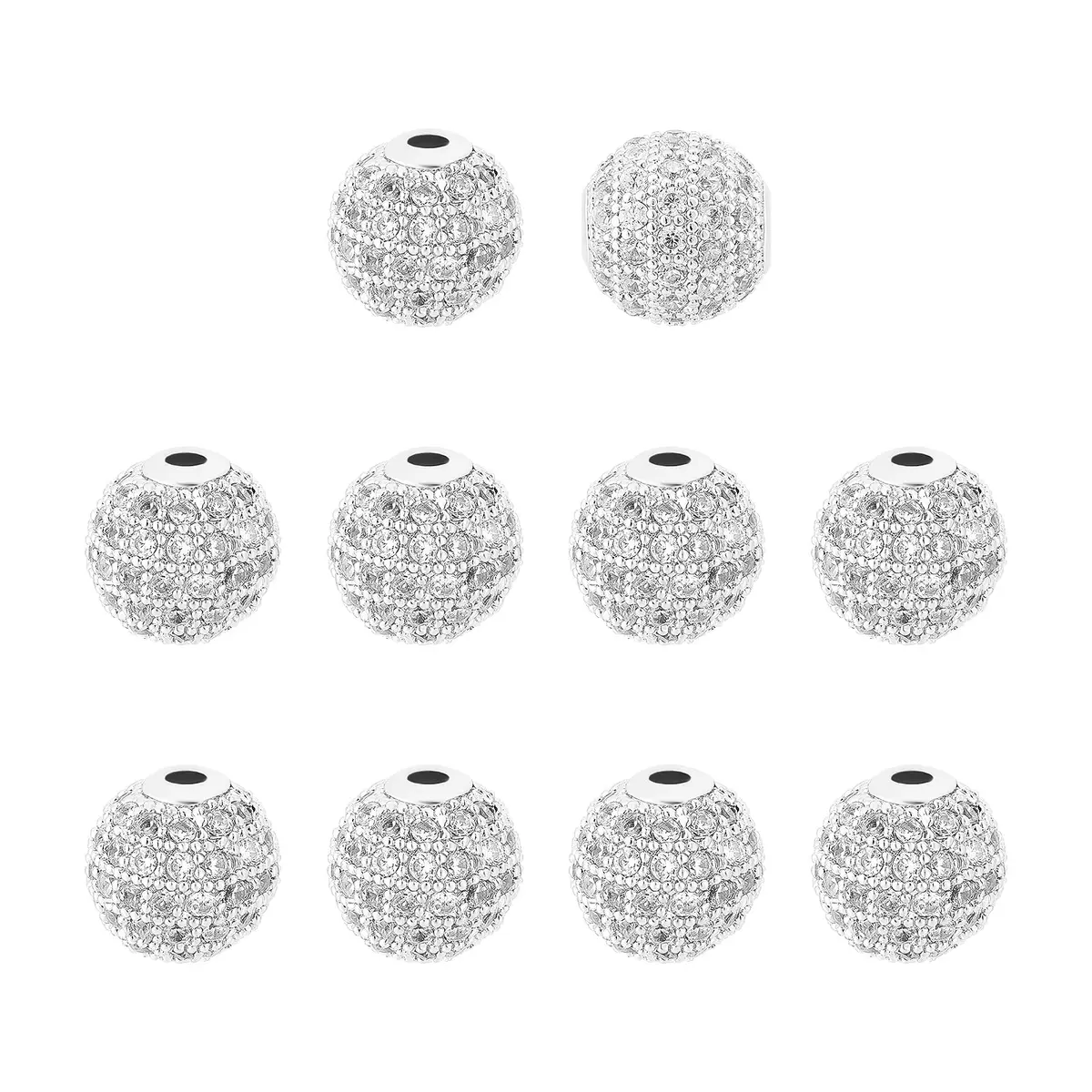 NBEADS 10 Pcs About 9.5~10mm Platinum Color Cubic Zirconia Beads | Sparkling Jewelry Spacer - main product image
