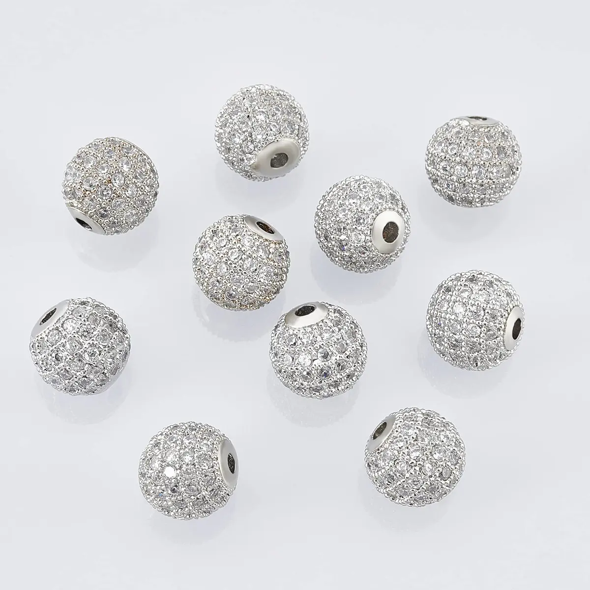 NBEADS 10 Pcs About 9.5~10mm Platinum Color Cubic Zirconia Beads | Sparkling Jewelry Spacer - view 5