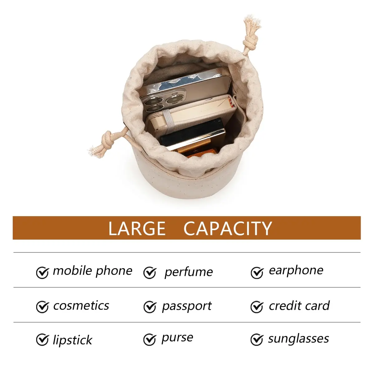 YONBEN Purse Organizer Insert Large | Lightweight Canvas Round Bag Storage (20cm x 19cm) - view 4